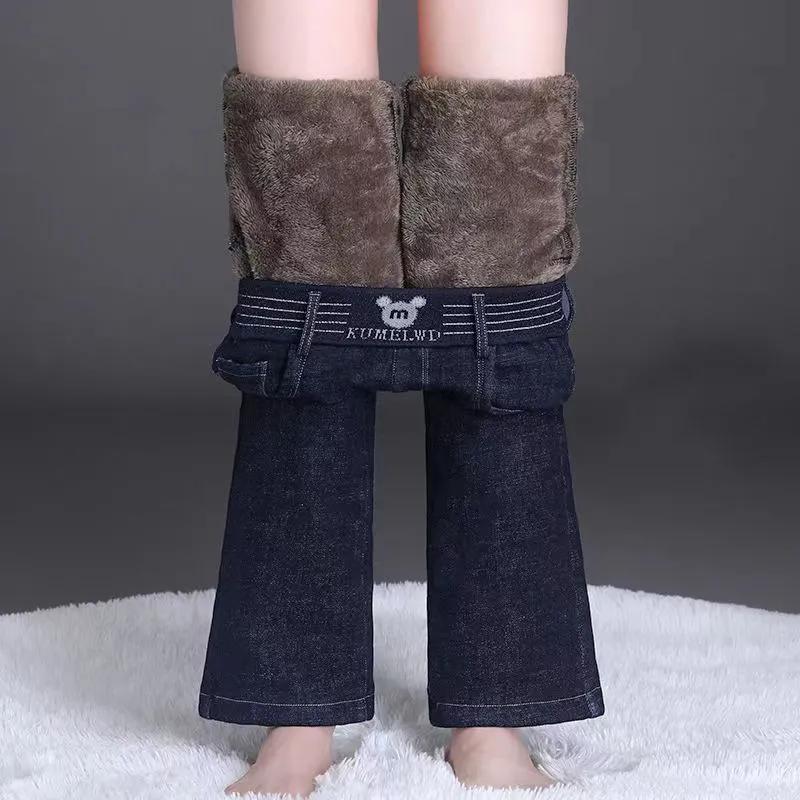 Winter Plush Velvet Lined Flare Denim Pants Skinny Casual Warm Thicken High Waist Women Jeans Snow Wear Stretch Vaqueros