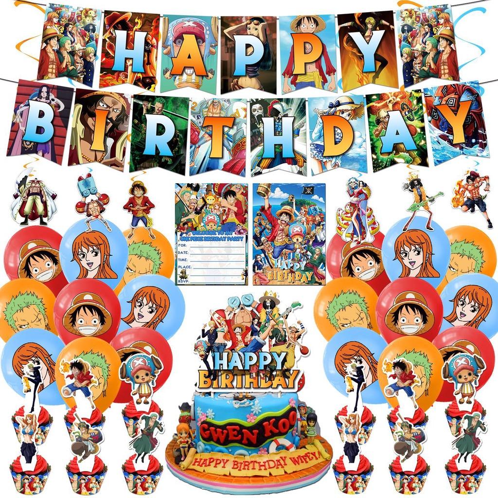 Colorful One Piece Themed Birthday Party Decoration Set Vibrant And Whimsical Paper Props And Balloons