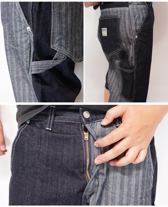 Kojima Jeans Индиго Сделано из Денима Шорты RNB-1377 Елочка-36 Мульти-Комбо Рабочие/Брюки Маляра, Япония, Одна Стирка