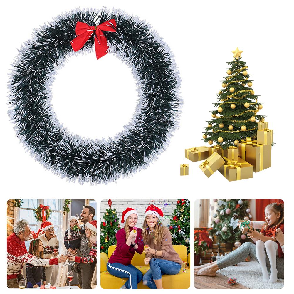 D5 Christmas Artificial Wreath with Red Bow 30CM Cabinet Wreath Durable Plastic Tinsel Wreaths Crafts Xmas Holiday Decoration