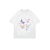 Butterfly Print T Shirt White Colorful Butterflies And Flowers Design Casual Summer Wear