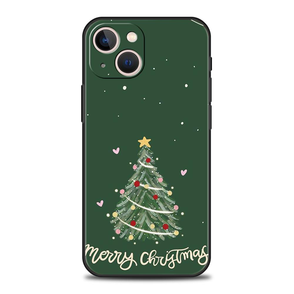 Роскошный мягкий чехол из ТПУ для iPhone 16 11 15 14 Pro MAX 12 13 7 8 Plus X XR XS SE 2022 Черный чехол Елка С Рождеством