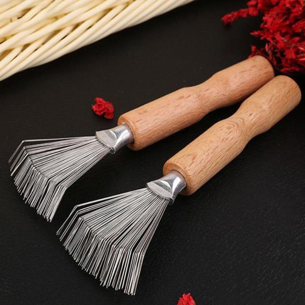 Инструменты для чистки Деревянная ручка Щетка для волос Очиститель Портативный Деликатный Салонный Грабли с металлической проволокой Мини-расческа для чистки