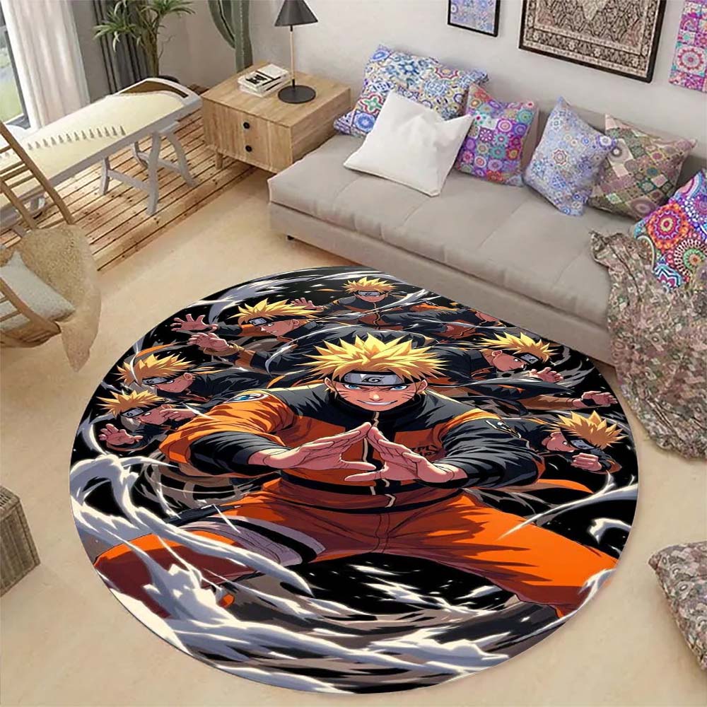 Cartoon Naruto Round Area Rug Soft Plush Carpet Non-Slip Mat for Bedside Sofa Gaming Room Home Decoration