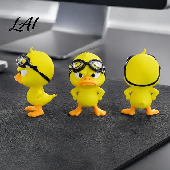 Yellow Duck Ornaments 3D Printed Angry Figurine with Detachable Swimming Goggles Funny Lively Tabletop Displays Statue Desktop Ornament for