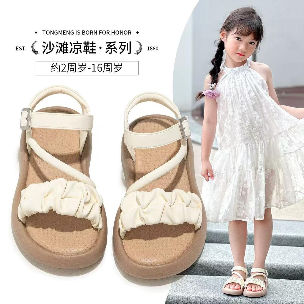 Girls Sandals Summer 2025 Girls Foreign Roman Shoes Summer Beach Sandals Soft-soled Princess Sandals