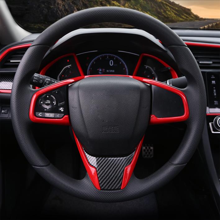 Красная внутренняя накладка на руль для Honda Civic 2016-2020 10-го поколения
