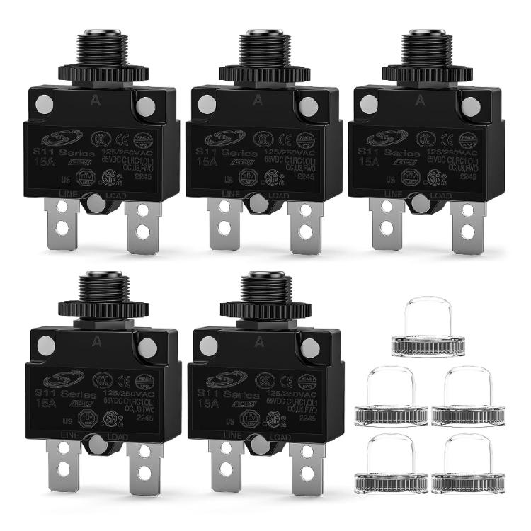 5A/10A/15A/20A Overload Protector Push Button with Waterproof Cover Circuit Breaker Over Current Protection Switch