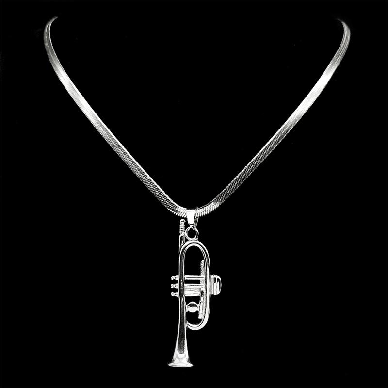 Retro Musical Instrument Trumpet Neck Chain For Women Men Stainless Steel Silver Color Hiphop Fashion Necklace Jewelry Gifts