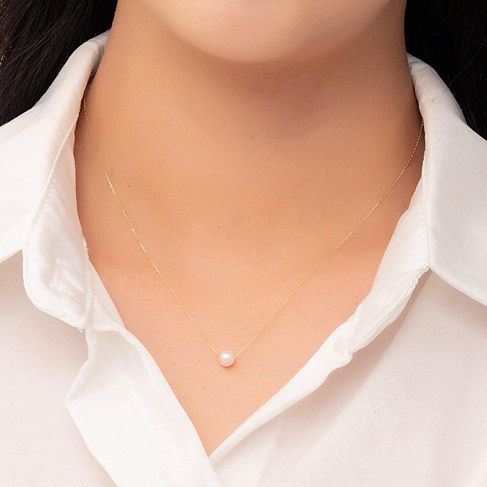 [Helenejw] Простая золотая цепочка с жемчужным шариком 14K