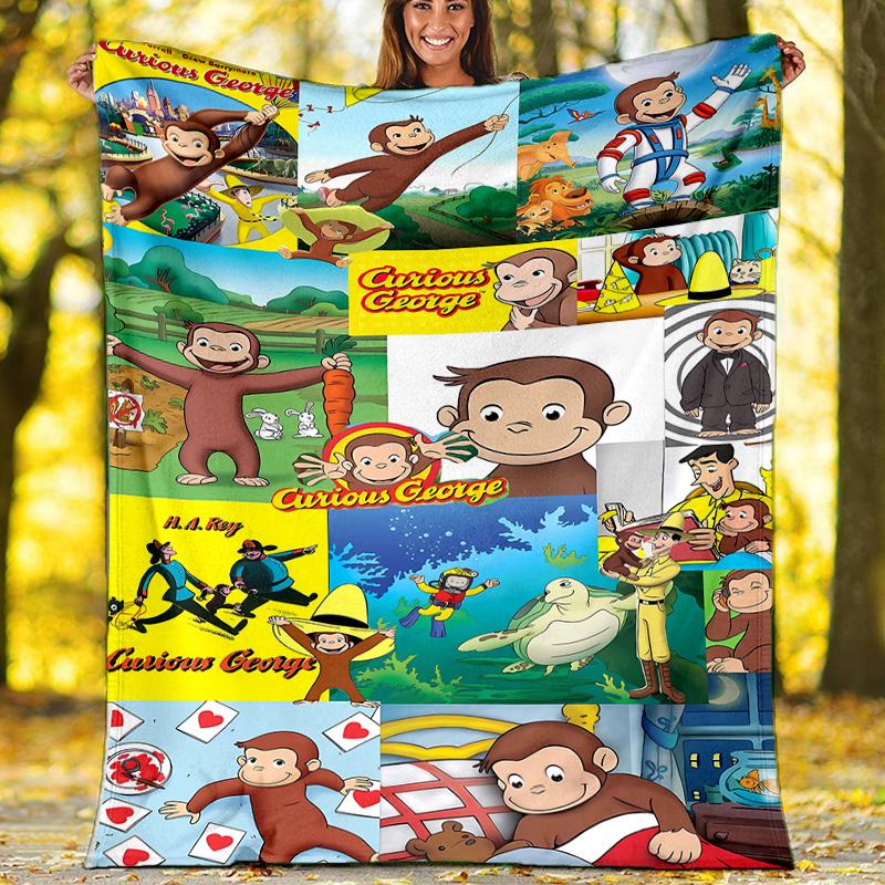 1pc Curious George8 Theme Blanket - Digital Print, Polyester, Cozy for All Seasons, Perfect for Outdoor, and Travel