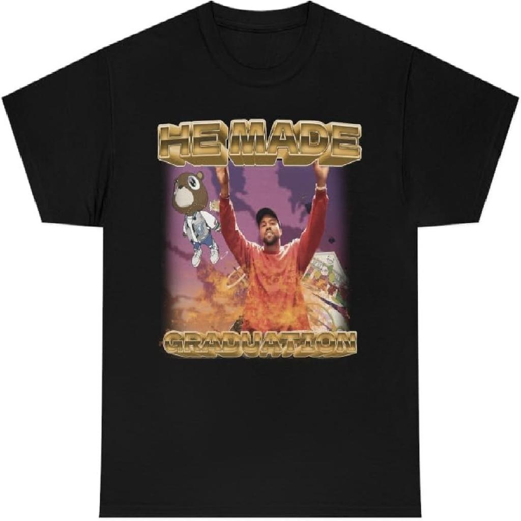 Mens He Made Graduation T Shirt Funny Controversial Kanye Ye West Album Tee (Black, M)