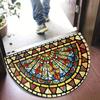 retro colored glass mosaic flower leaf semi-circular door mat, anti slip carpet, artistic floor mat, home decoration