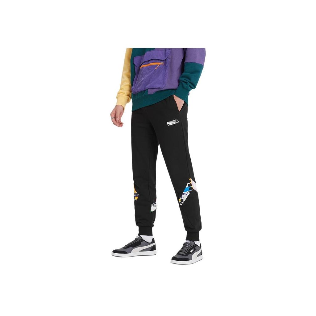 Puma Брюки-джоггеры с кулиской и цветным принтом Мужские Брюки Черный 531332-01