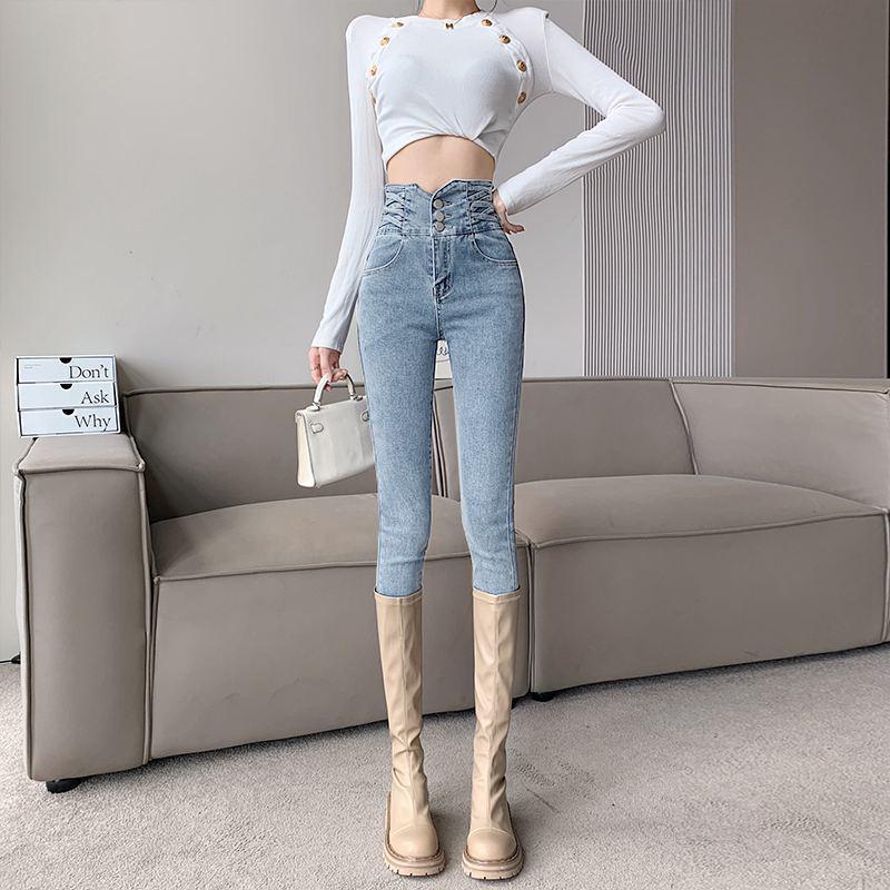 Женские черные узкие джинсы с застежкой на пуговицы и ультра-высокой талией, приподнимающие бедра