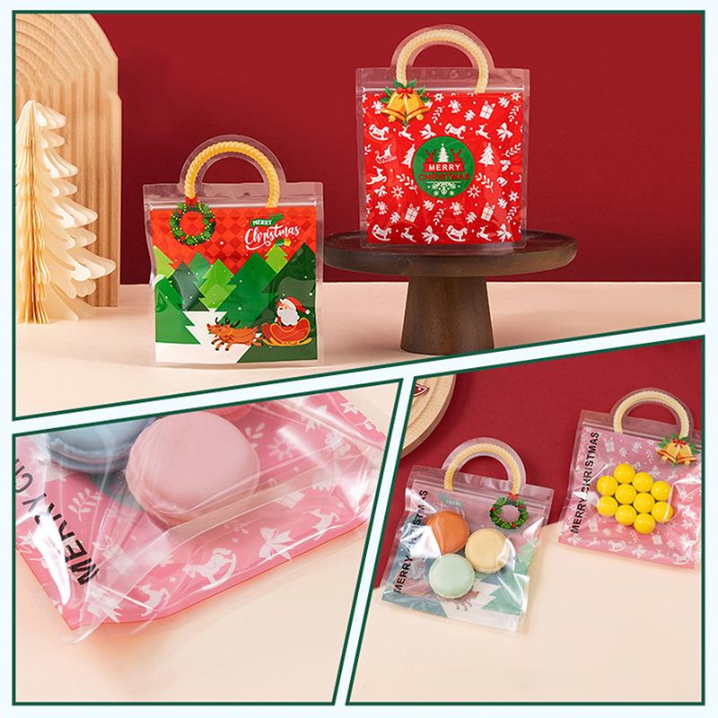 10 шт. Рождественский пакет для конфет, пластиковая сумка для печенья, мультяшный узор с лосем и снеговиком, упаковочный пакет для рождественской вечеринки, рождественские принадлежности