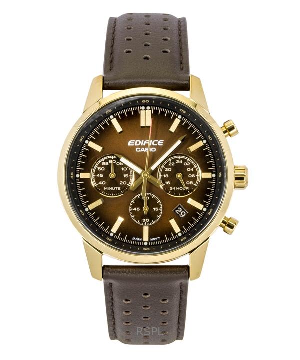 Casio Edifice Аналоговый Хронограф Кожаный Ремешок Коричневый Циферблат Кварцевые EFR-575CL-5A 100M Мужские Часы