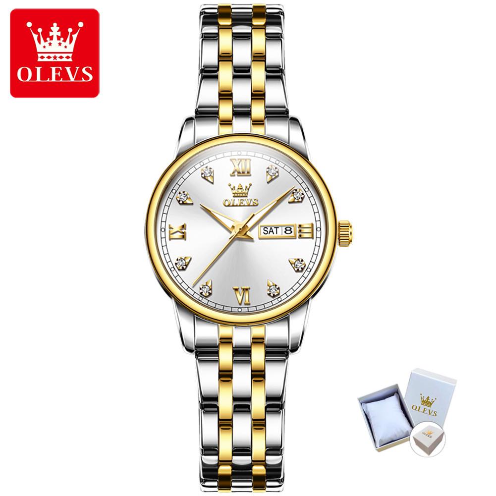 OLEVS Женские часы Модные часы Двухдневный календарь с ночным светом Водонепроницаемые кварцевые часы высокого класса