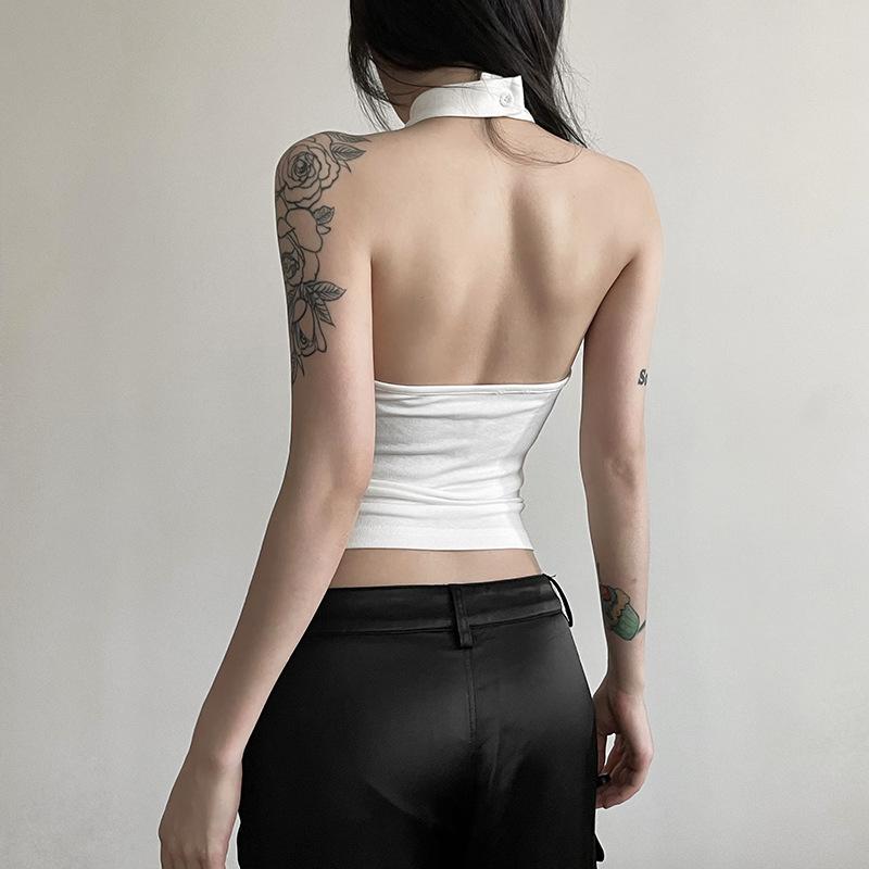 Однотонный простой повседневный универсальный крутой уверенный сексуальный красивый уличный летний дорожный женский тонкий жилет с лямкой через шею