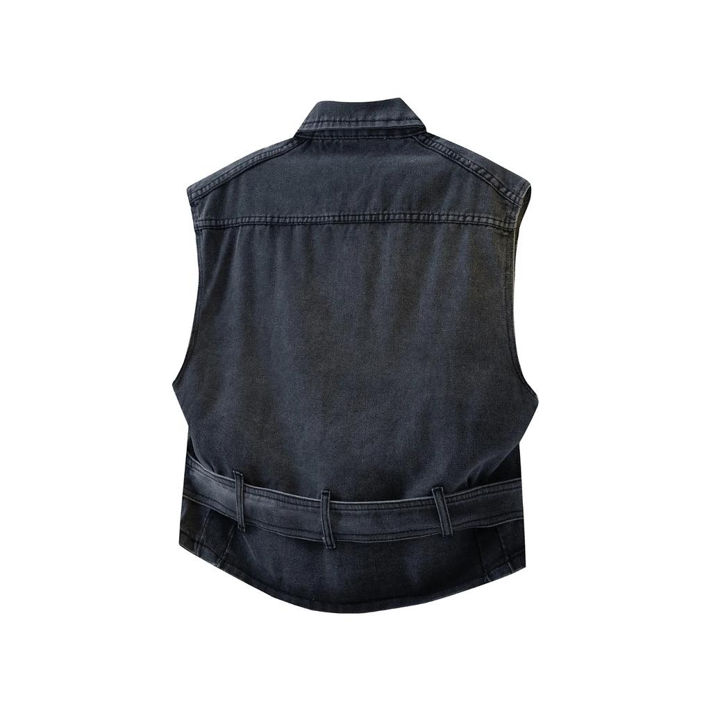 Весна 2026 Мужской Мотоциклетный Байкерский Джинсовый Жилет Винтажный Синий Много Карманов Без Рукавов Куртки Панк Ковбойская Мода Черный Жилет