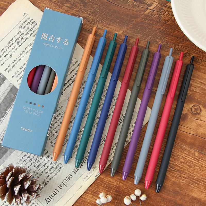 5 шт. набор цветных ручек в стиле ретро, треугольный корпус, винтажные фиолетовые, серые, коричневые гелевые ручки для маркеров, лайнера, офисные школьные принадлежности A6727
