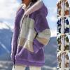 Womens Fashion Splicing Winter Loose Plush Long Sleeve Zipper Pocket Hooded Coat
