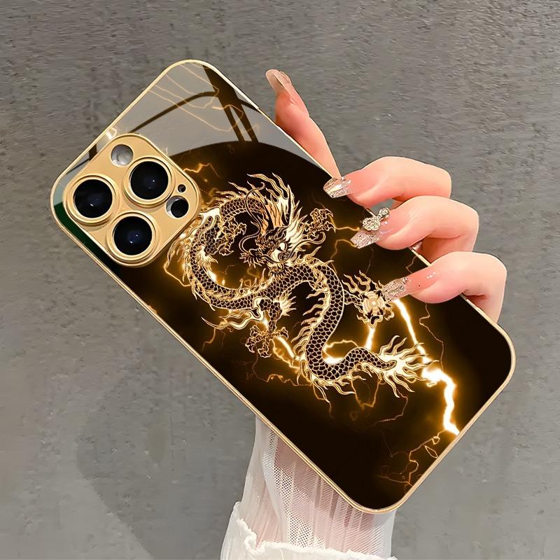 Стеклянный чехол для телефона с металлическим покрытием и узором Золотой Молниеносный Дракон для iPhone 17 Pro Max 14 15 Pro 16 Plus 17Air 16E