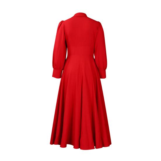 Women's Button Down T-Shirt Dress Casual Long Sleeve Maxi Dress Flowy Lapel A-line Long Dress with Pockets