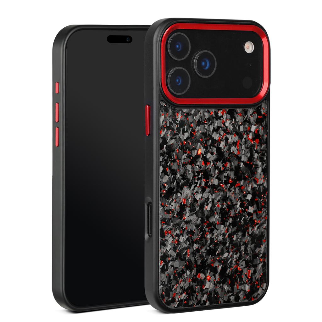 Чехол для iPhone 17 Pro Max Текстура ковки Арамидное волокно + ТПУ Чехол для телефона с черной рамкой для камеры