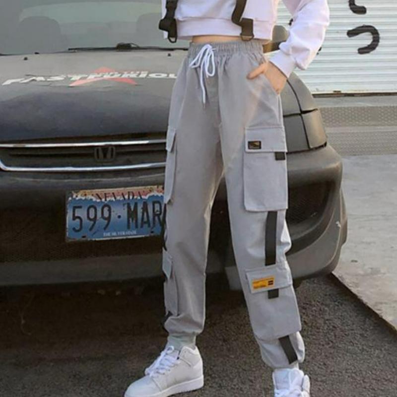 Весна-Лето женские свободные брюки-карго женские повседневные джоггеры черные с высокой талией свободные женские брюки
