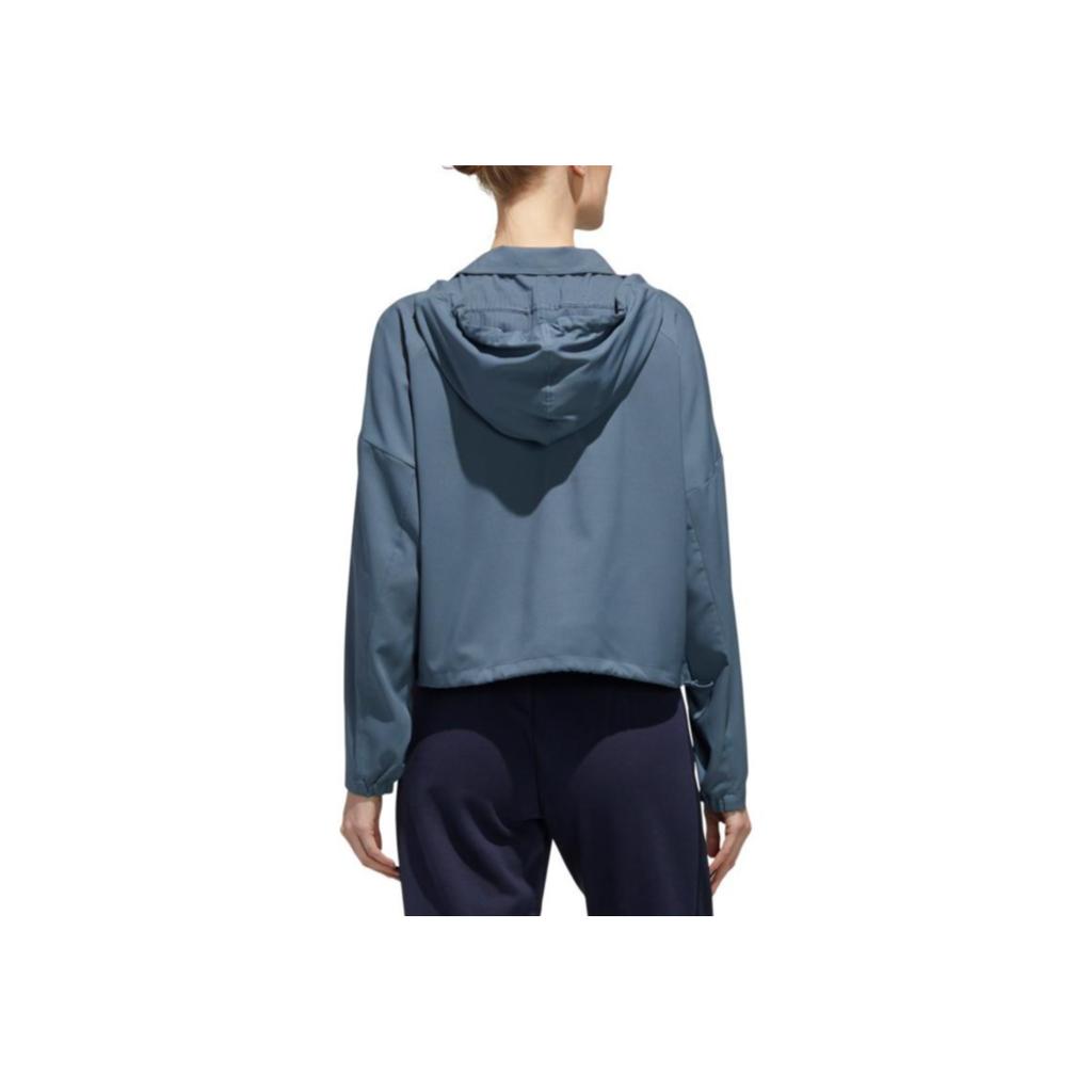 Adidas Logo Print Drawstring Hooded Jacket Women Jackets Blue GD4613