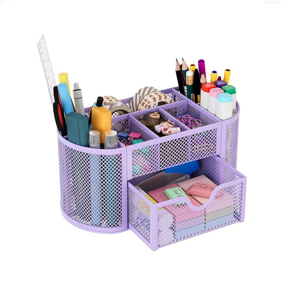 Mesh Desk Organizer Desk Accessories & Workspace Organizers with Drawers Pencil Holder for Desk with 9 Compartments
