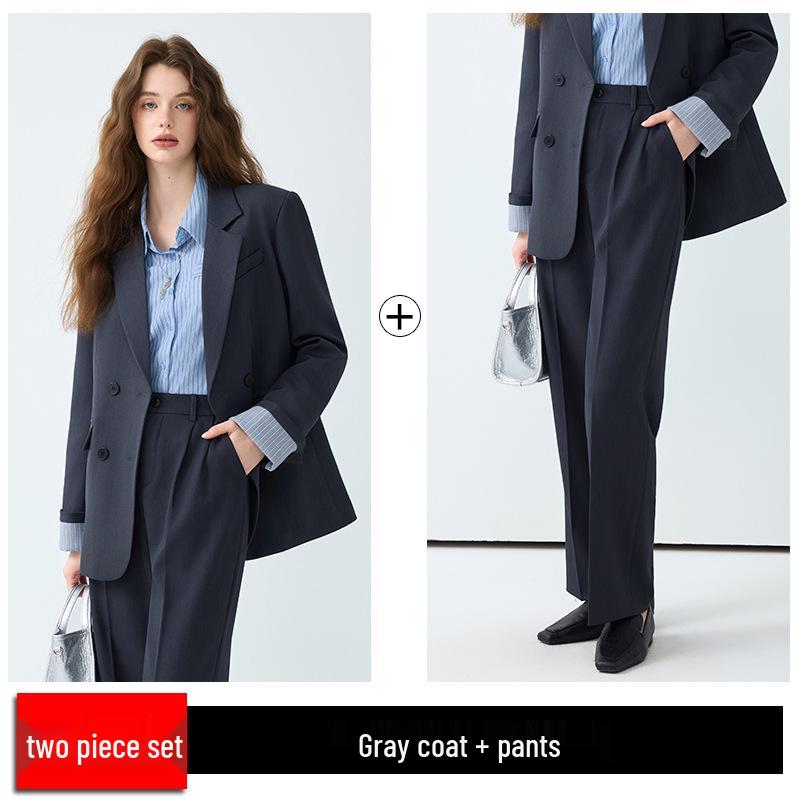 Женский повседневный костюм высокого класса: Осенний профессиональный стиль с темпераментом, включает куртку и брюки палаццо
