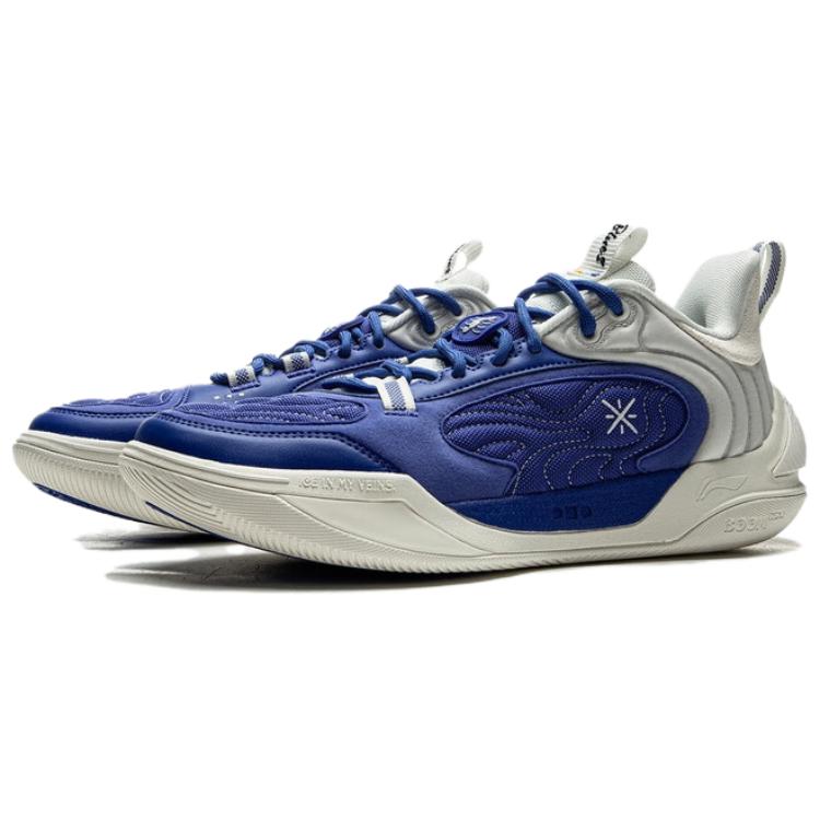 Li Ning Амортизирующие, износостойкие низкие мужские баскетбольные кроссовки Сине-белые ABPV001-5