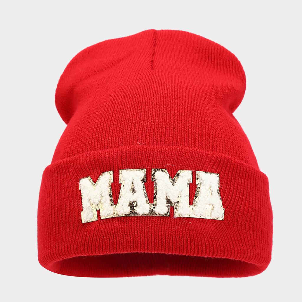Autumn and winter fashion MAMA towel embroidered knitted hat women's solid color simple wool hat outdoor warm cover hat tide