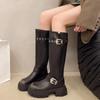 Autumn Winter Brand Belt Buckle Women'S Shoes Fashion Metal Decoration Modern Boots New Round Toe Platform Knee-High Boots
