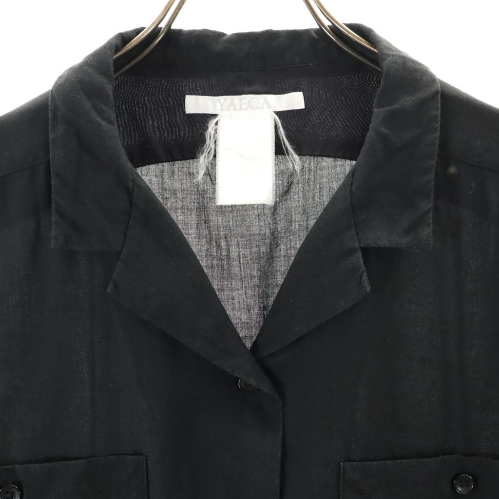 YAECA Рубашка с коротким рукавом, открытым воротником, черная, женская, б/у