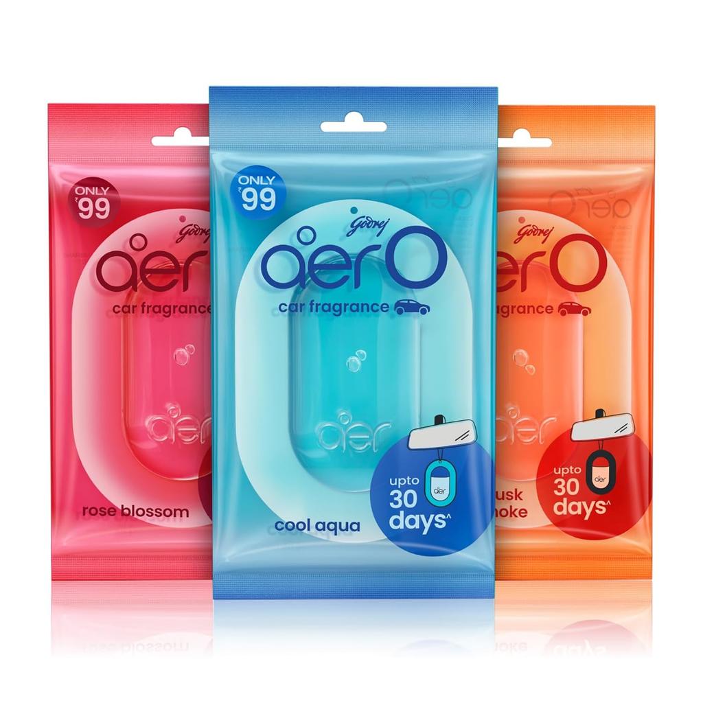 Godrej Aer O Hanging Car Air Freshener Assorted Pack of 1 22.5g Gel Long Lasting Fragrance 3pcs