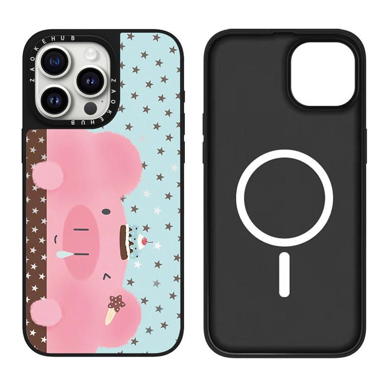 Mirror Finish Hard Case IPhone 17 Pro Max 16 With Leopard Love Pig Star Grid Magnetic Snap-on Cover