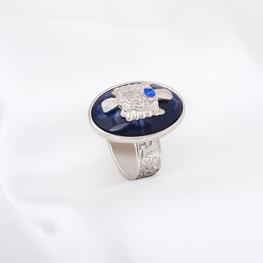 Gothic Vampire Diaries Ring Sapphire Blue Engraving Pattern Punk European and American Vintage Alloy Rings Men and Women