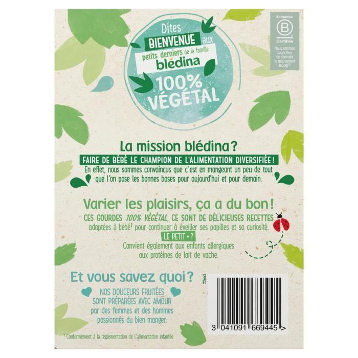 BLEDINA Gourdes Fruitées 100% Végétal - 2 Pommes Bananes Au Lait D'amandes Et 2 Pommes Bananes Ananas Au Lait De Coco - 4x90 G