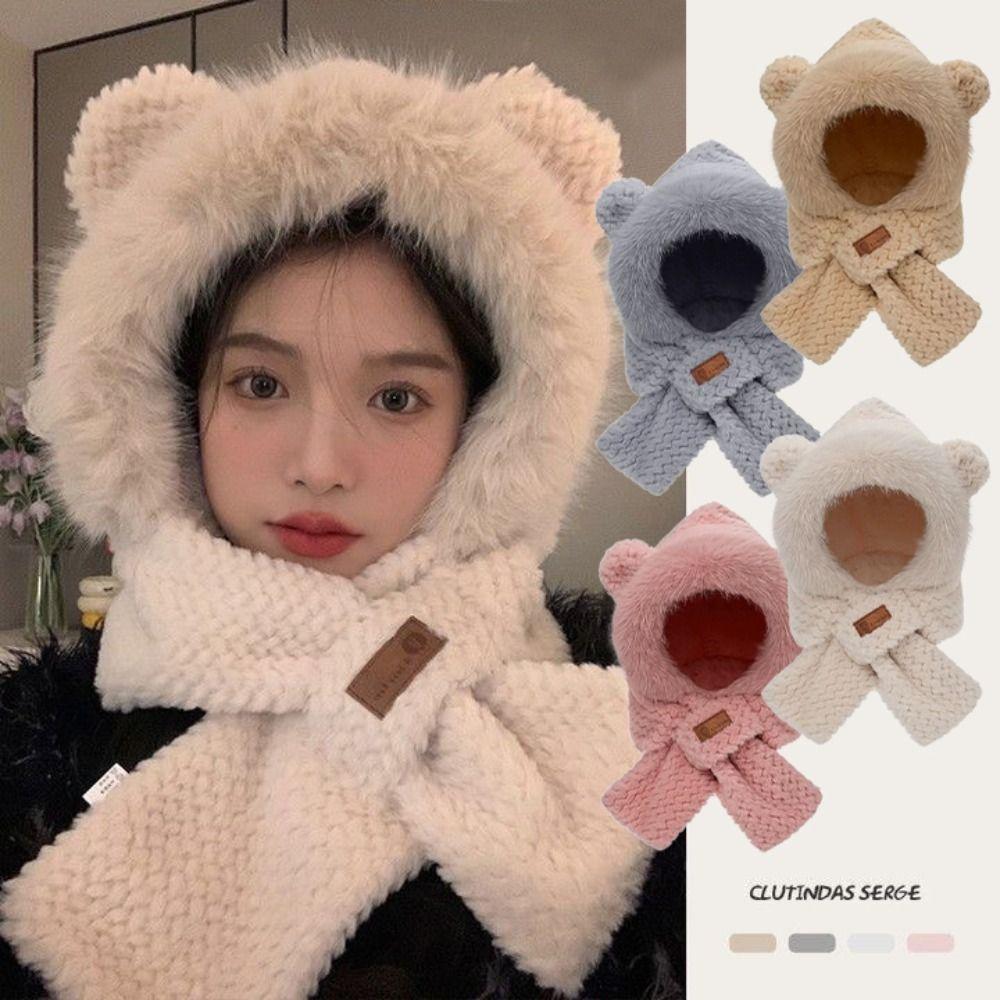 Теплая шапка с медвежьими ушками, мягкий зимний шейный платок, модный плюшевый шарф, для улицы