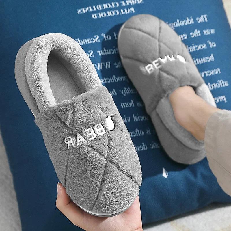 Мода Зима мужская сумка каблук хлопковые туфли Дом Теплые Плюшевые Тапочки для пар Мужские Домашние Тапочки Противоскользящие Женские Пушистые Тапочки Zapatos