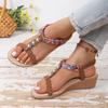 Summer String Bead Wedge Sandals 2025 New Women's Shoes Elastic Band Women's Sandals Fashion Color Matching Casual Sandals Women