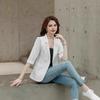 Женский пиджак с лацканами, рукавом 3/4, застежкой на пуговицы, летний пиджак, однотонный, тонкий, дышащий, повседневный пиджак