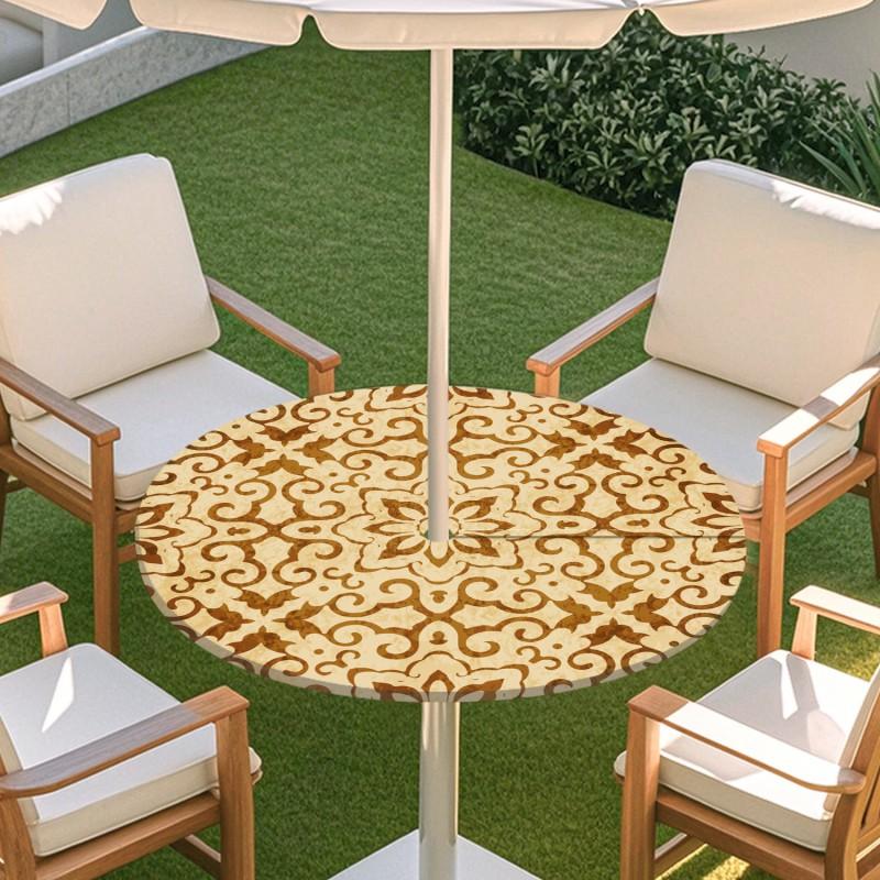 Outdoor Round Table Cover With Geometric Waterproof Elastic Edge Patio Garden Dining