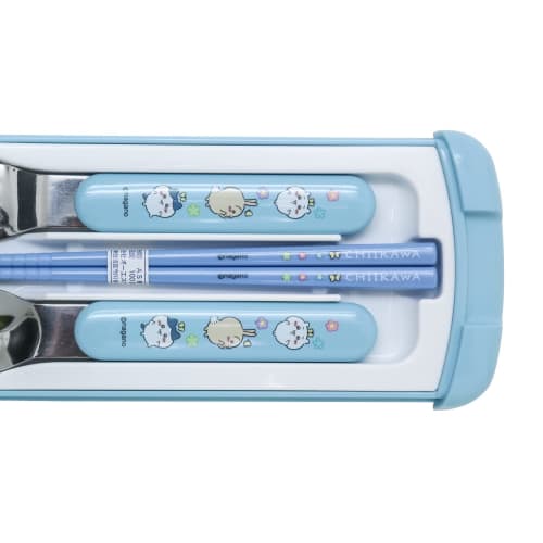 OSK Bento Chopsticks, Cutlery, Chiikawa Pull-Lid Trio, Made In Japan, Antibacterial, CT-20, Blue, 8.4 X 19.7 X 1.9 Cm (H)