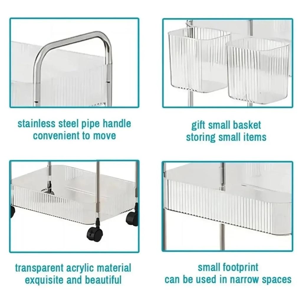 Acrylic Trolley Storage Rack TransparentMultilayer Rolling Cart with Removable Baskets Cosmetics Snack Storage Shelf Bookshelf
