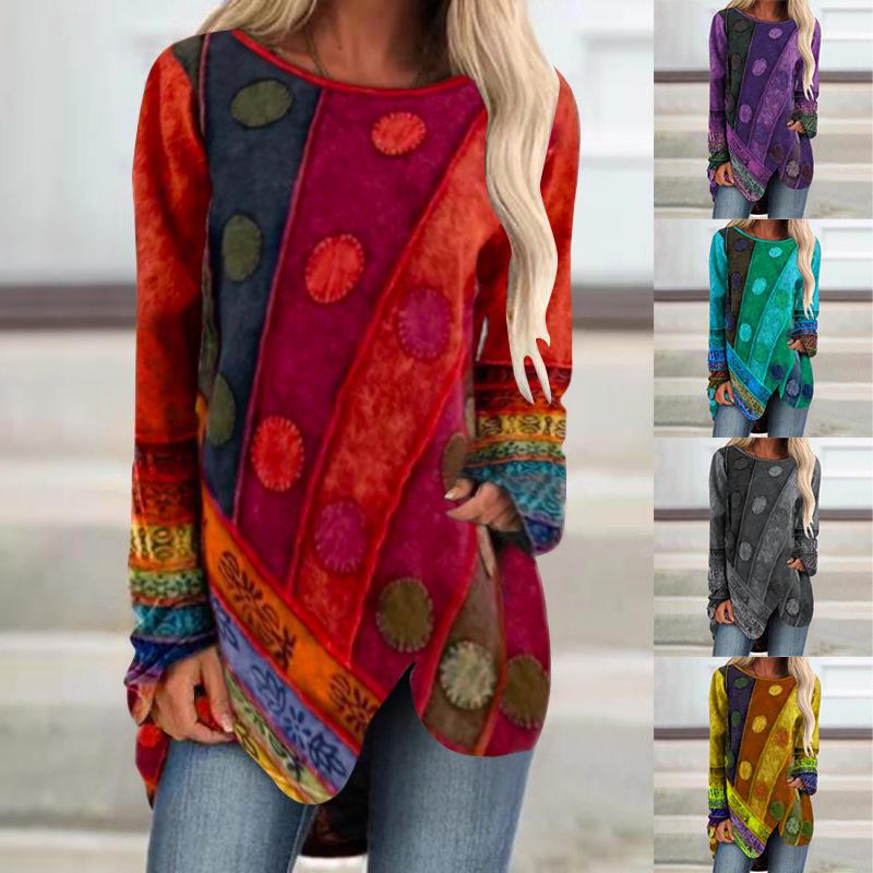 Retro European & American Women's Irregular Loose Long-Sleeve Tops - 2021 Autumn Collection