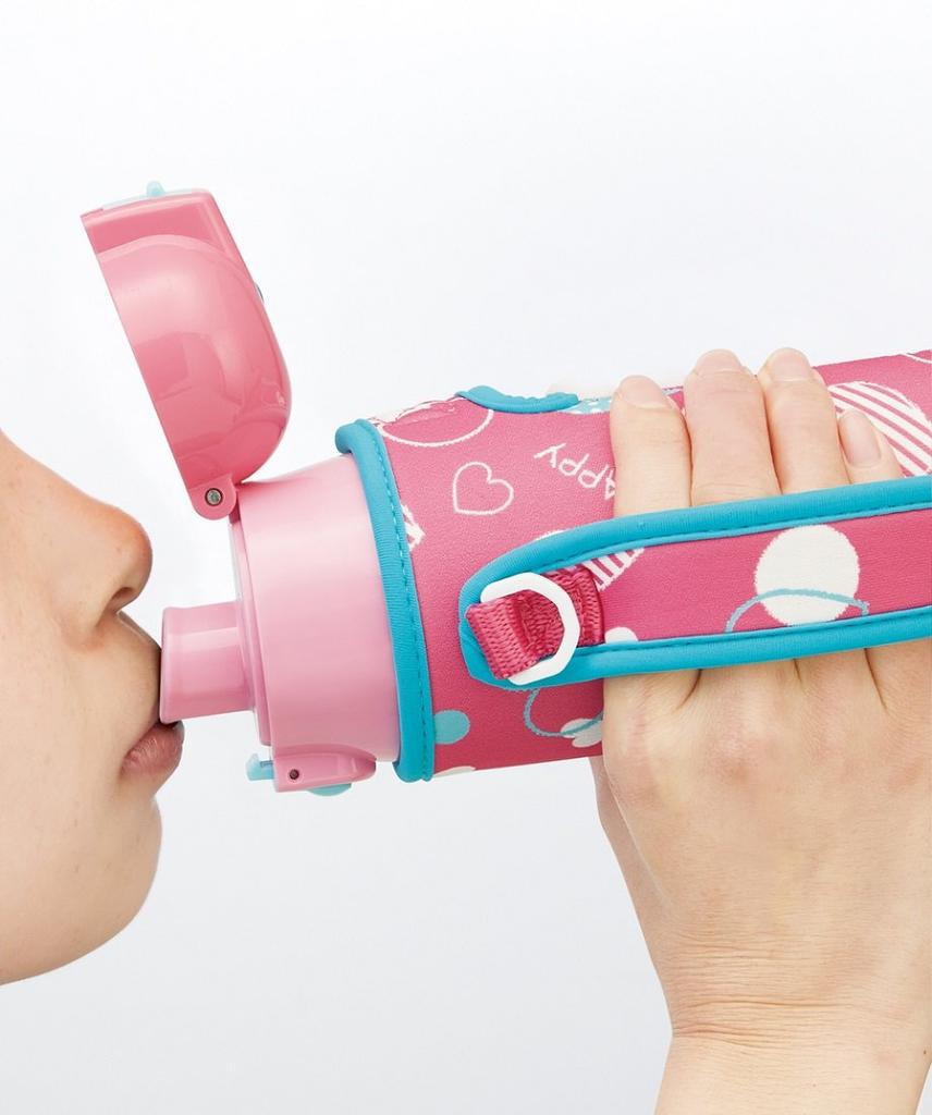 Skater Children's Water Bottle, 470ml, Direct Drinking, with Cover, Heart Polka Dot Design, Insulated, Stainless Steel, Lightweight, Sports Bottle,